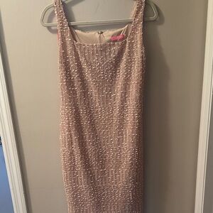 Isaac Mizrahi Textured Tan Midi shift Dress